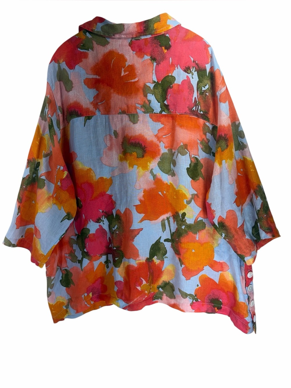 JOIE Light Blue Floral 100% linen Linen Tunic Top over size - Picture 4 of 12
